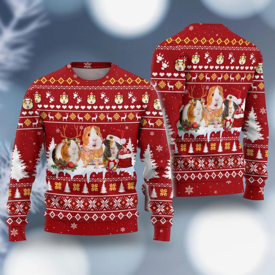 Guinea Pig Christmas 3D All Over Print Sweater, Cute Guinea Pig