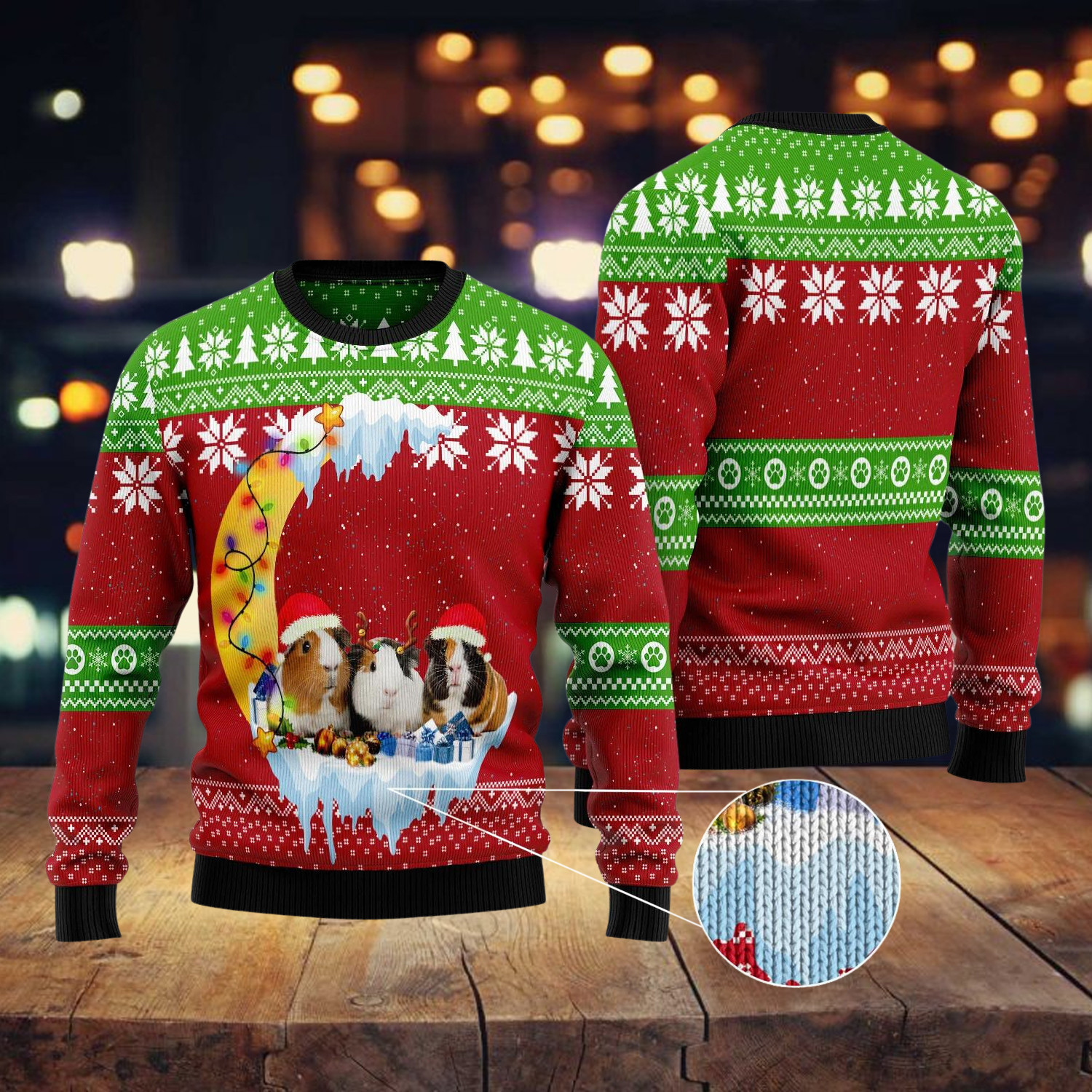 Guinea Pig Love Moon Ugly Christmas Sweater Adult 3D Funny Matching for family