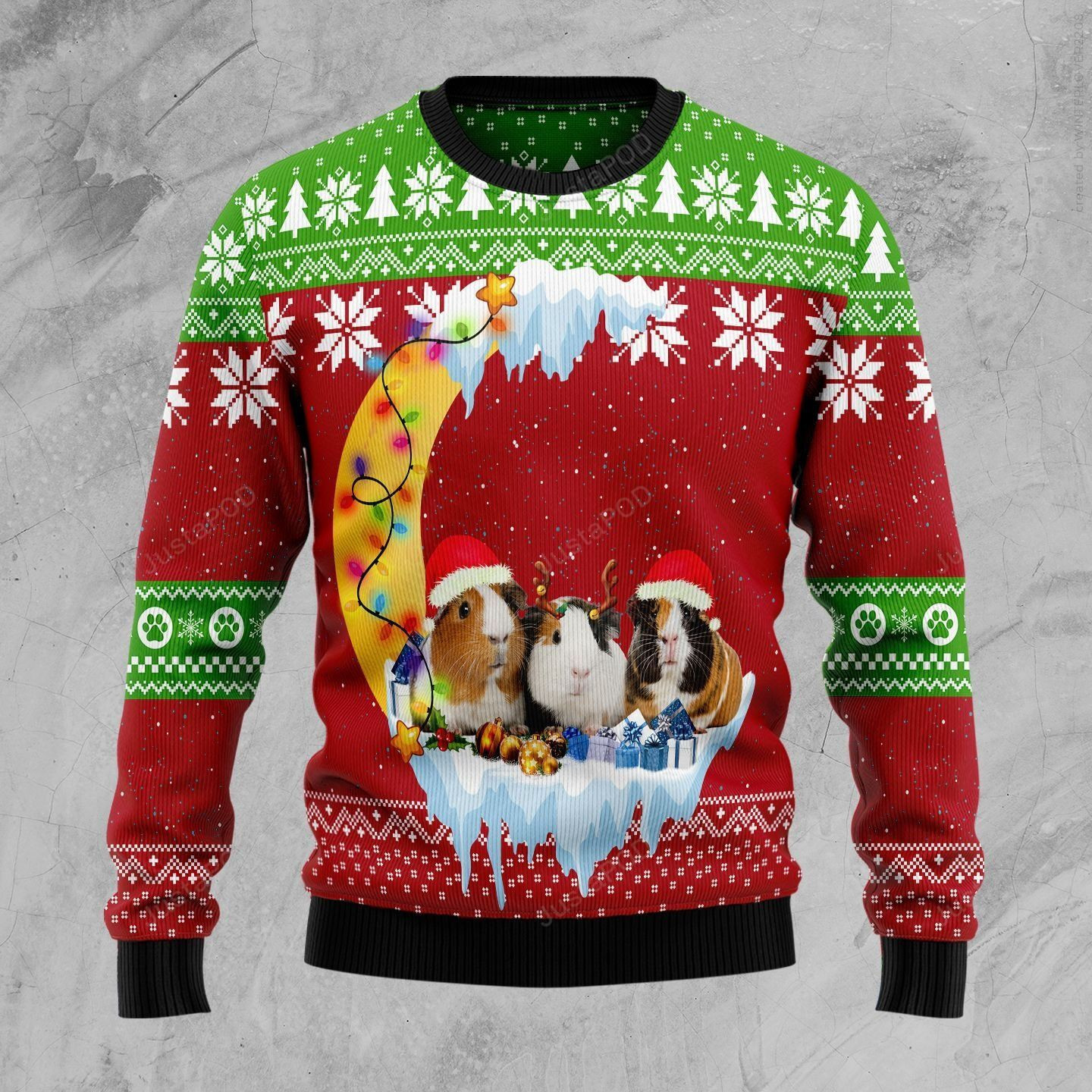 Guinea Pig Love Moon Xmas Ugly Christmas Sweater Adult 3D Funny Matching for family