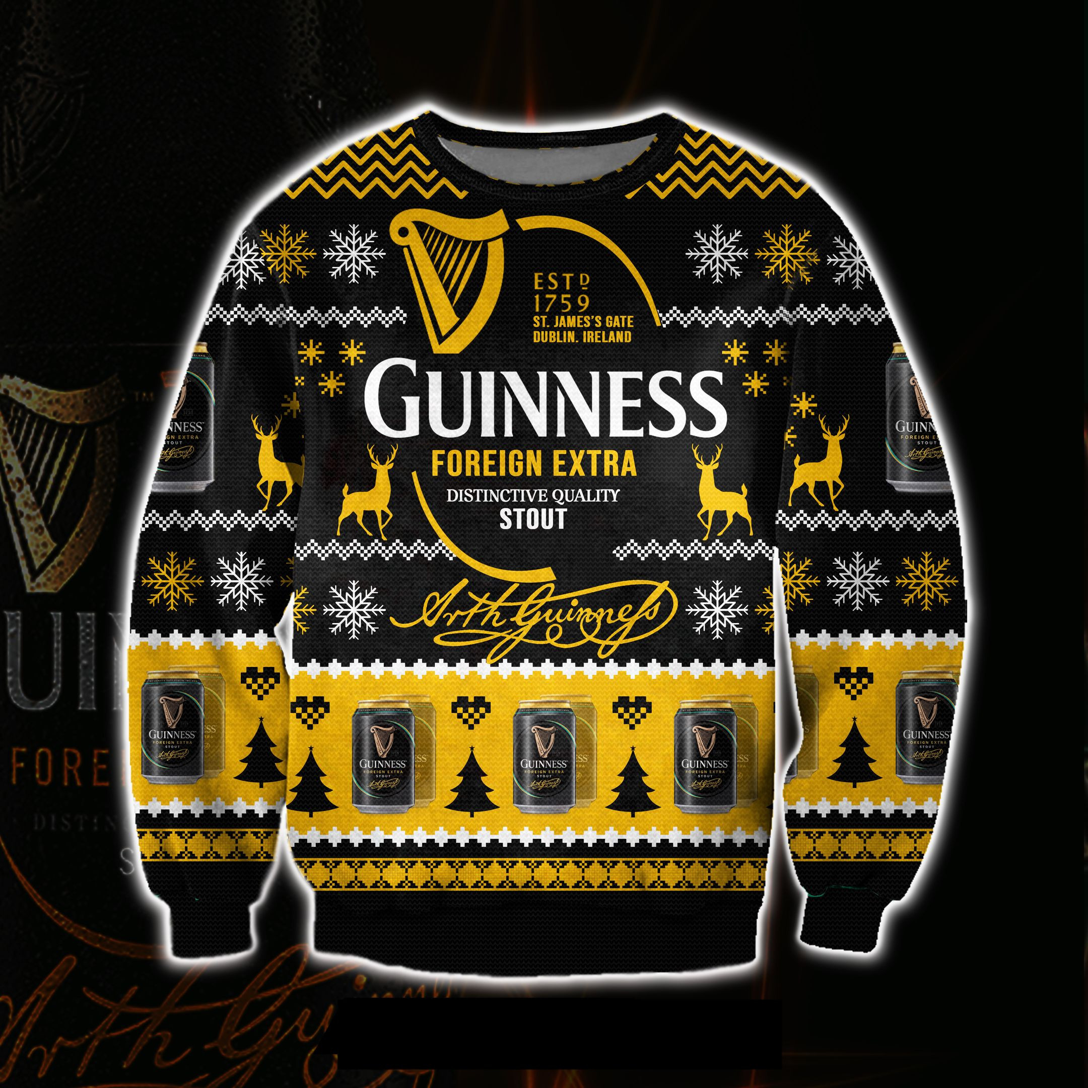 Guinness Beer 1759 3D All Over Print Ugly Christmas Sweater Adult 3D Funny Matching for family