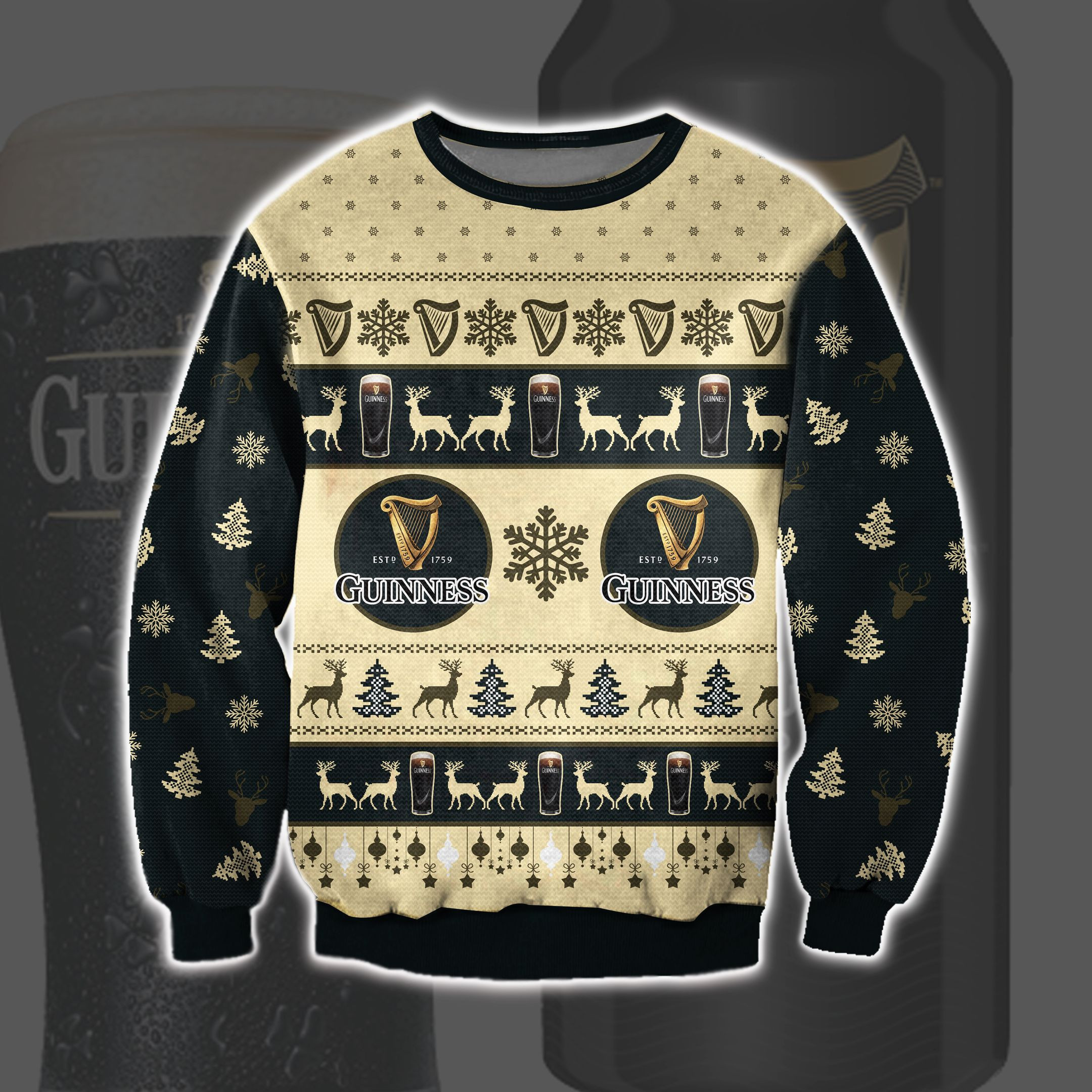 Guinness Beer 3D All Over Print Ugly Christmas Sweater Adult 3D Funny Matching for family