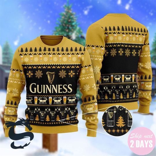 Guinness Beer Ugly Christmas Sweater, Beer Lover Sweater - Image 2