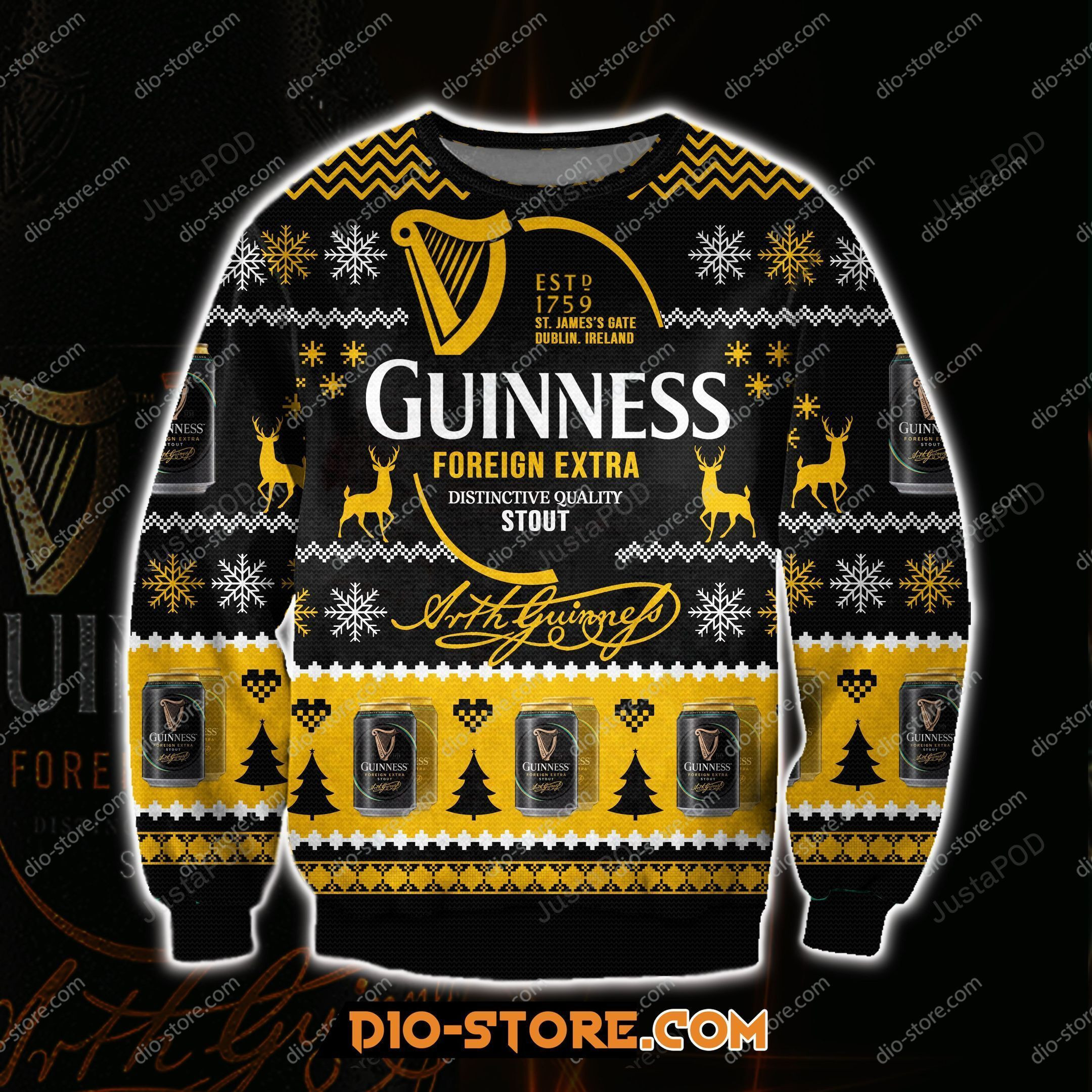 Guinness Foreign Extra Beer Ugly Christmas Sweater Adult 3D Funny Matching for family