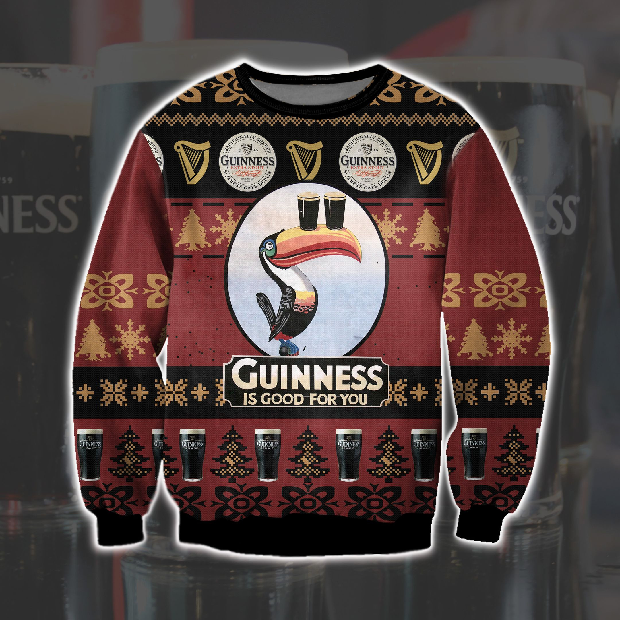 Guinness-Is Good For You Beer 1759 3D Ugly Christmas Sweater Adult 3D Funny Matching for family