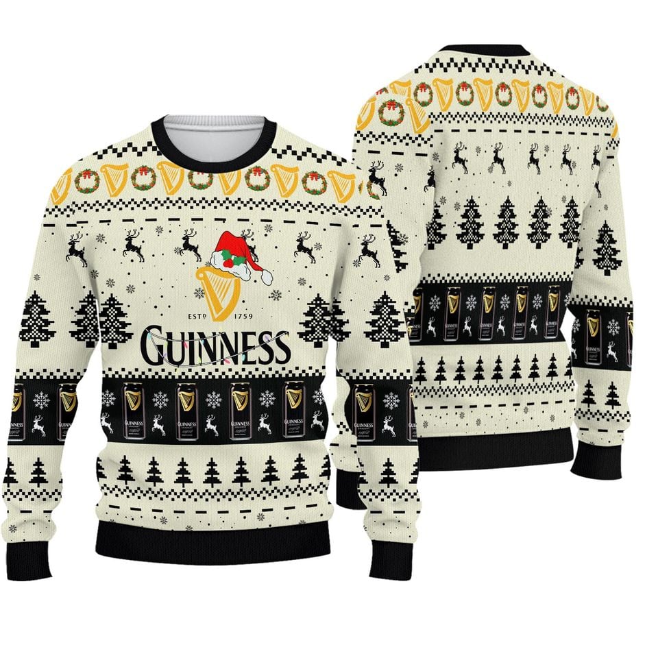 Guinness Reindeer Snowy Night Ugly Christmas Sweater