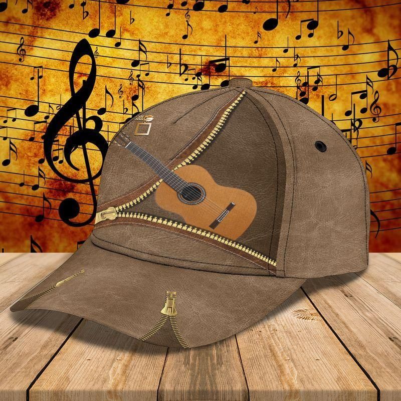 Guitar And Zipper Brown Classic Cap Baseball Cap For Music Lovers Trucker Hats Custom Hats Gifts For Men & Women