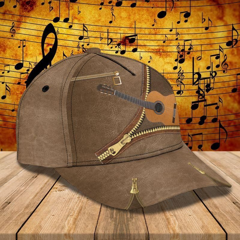 Guitar And Zipper Brown Classic Cap Baseball Cap For Music Lovers Trucker Hats Custom Hats Gifts For Men & Women
