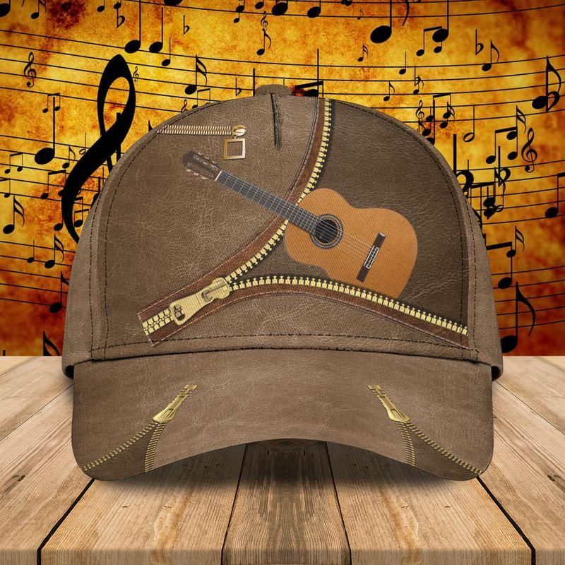 Guitar And Zipper Brown Classic Cap Baseball Cap For Music Lovers Trucker Hats Custom Hats Gifts For Men & Women