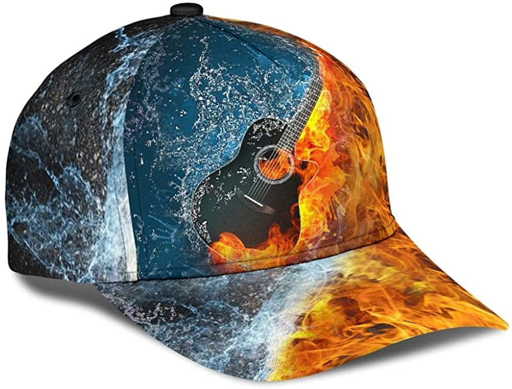 Guitar Burn It Up Water Fire Simple and Beautiful 3D Printed Classic Cap Trucker Hats Custom Hats Gifts For Men & Women
