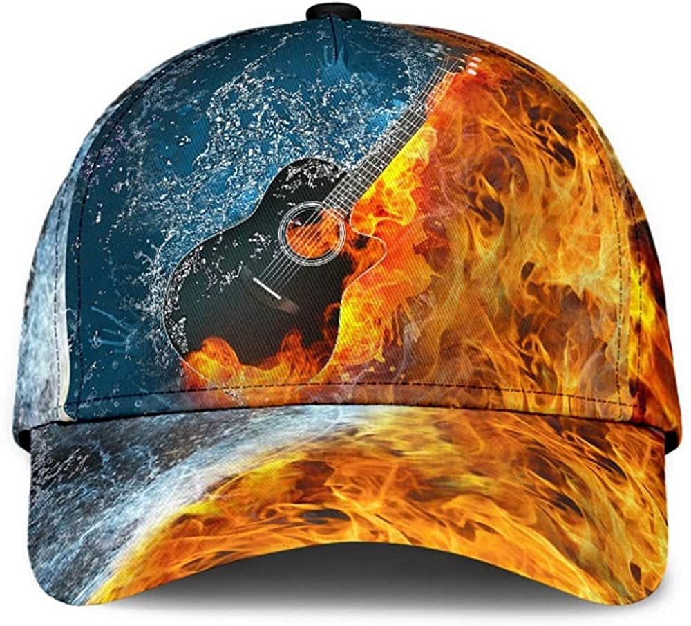 Guitar Burn It Up Water Fire Simple and Beautiful 3D Printed Classic Cap Trucker Hats Custom Hats Gifts For Men & Women