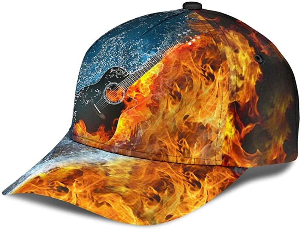 Guitar Burn It Up Water Fire Simple and Beautiful 3D Printed Classic Cap Trucker Hats Custom Hats Gifts For Men & Women