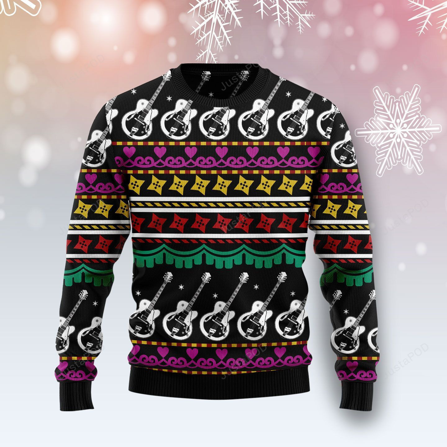 Guitar Christmas Ugly Christmas Sweater Adult 3D Funny Matching for family
