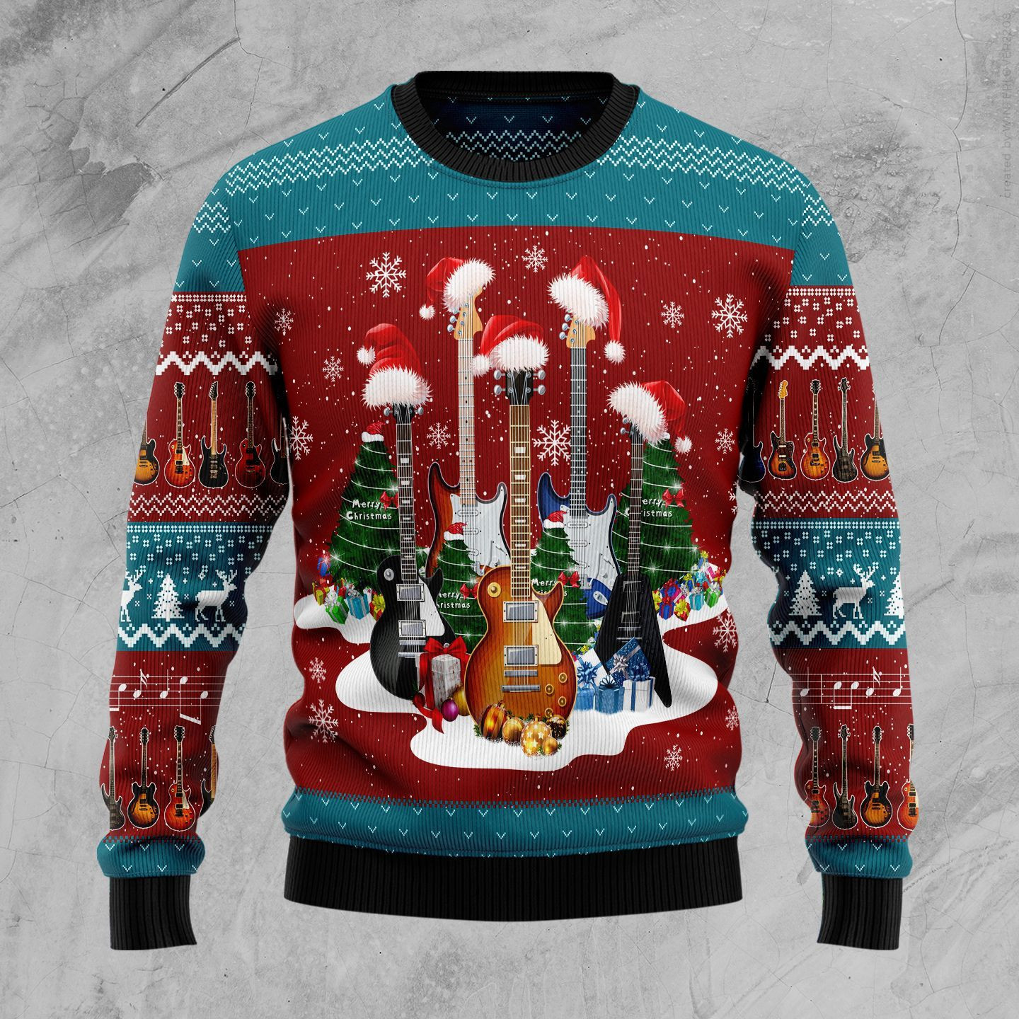 Guitar Christmas Ugly Christmas Sweater Adult 3D Funny Matching for family