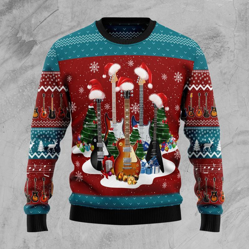 Guitar Christmas Ugly Christmas Sweater Adult 3D Funny Matching for family