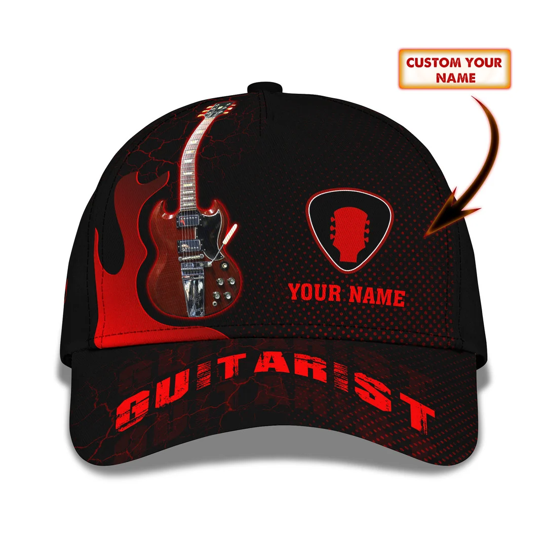 Guitar Electric Red Baseball Cap Guitarist Classic Cap Trucker Hats Custom Hats Gifts For Men & Women