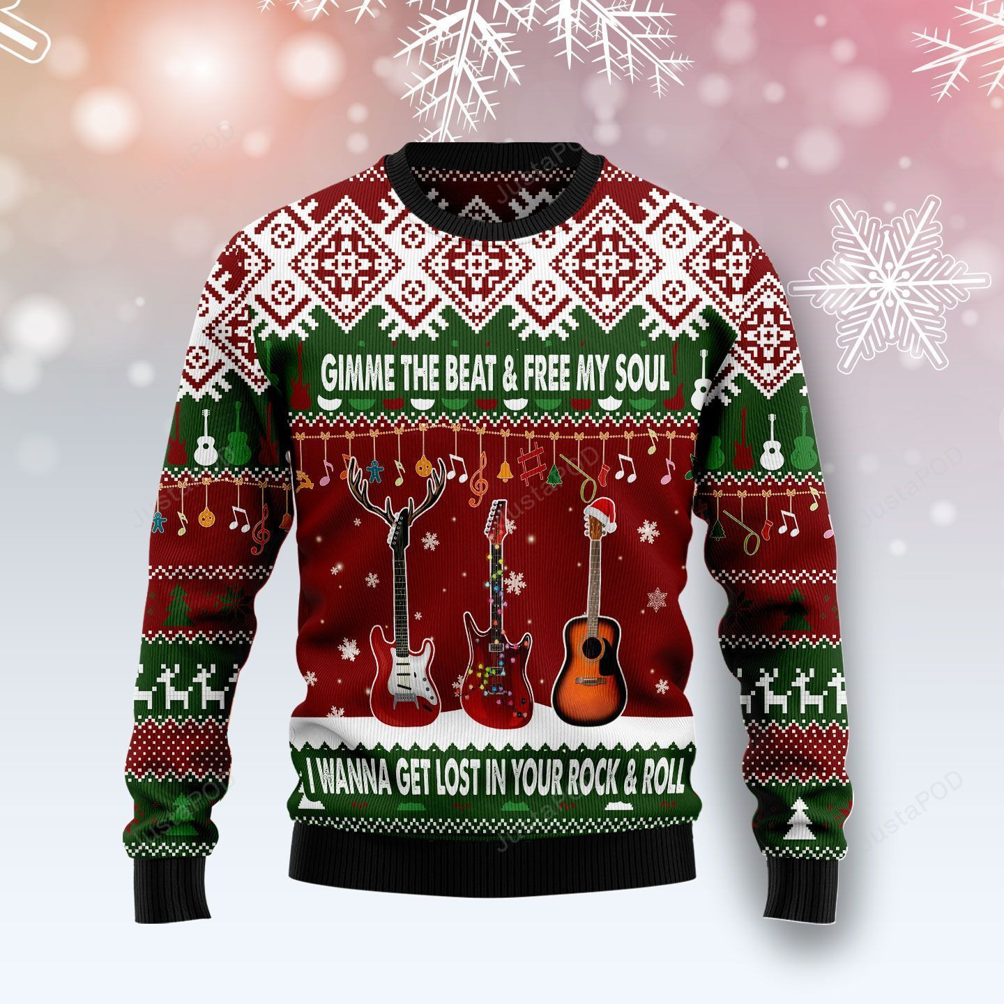 Guitar Gimme The Beat Ugly Christmas Sweater Adult 3D Funny Matching for family