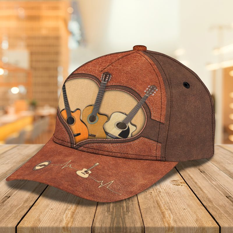 Guitar Heart Beat Classic Lover Brown Trucker Hats Custom Hats Gifts For Men & Women