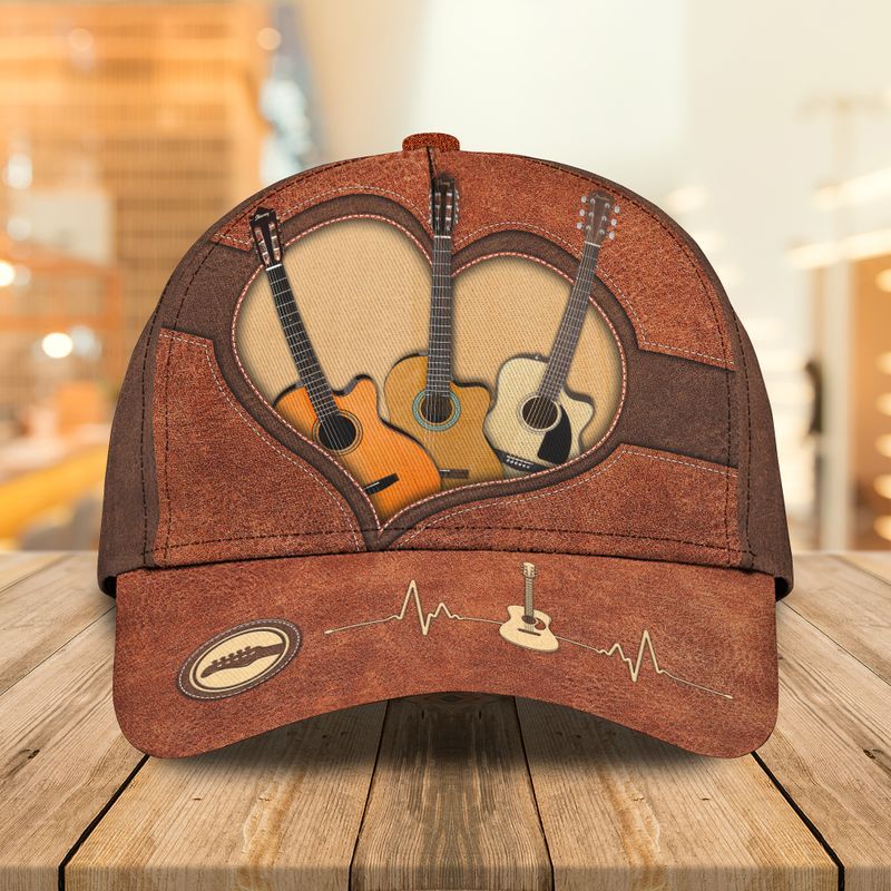 Guitar Heart Beat Classic Lover Brown Trucker Hats Custom Hats Gifts For Men & Women