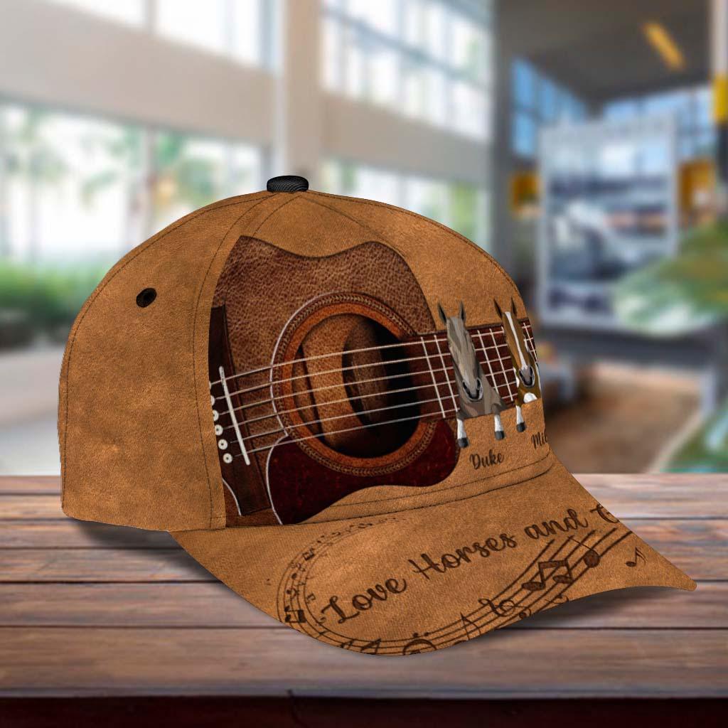 Guitar Love Horses And Guitars Brown Personalized Classic Cap, Personalized Gift for Horse Lovers, Personalized Gift for Music Lovers, Guitar Lovers Trucker Hats Custom Hats Gifts For Men & Women