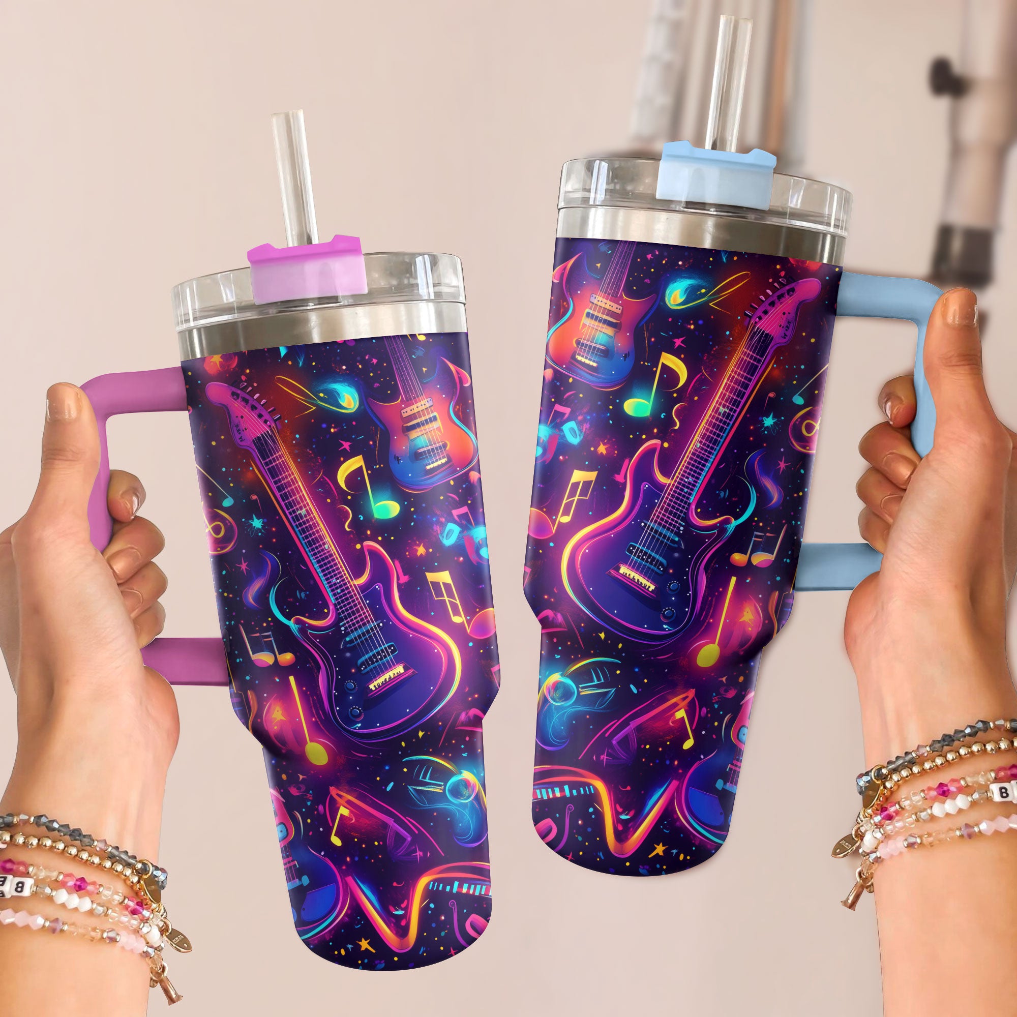 Guitar Neon Groove Custom Stanley Cup 40 oz 30 oz Tumbler With HandleTVC2301294 - Image 2