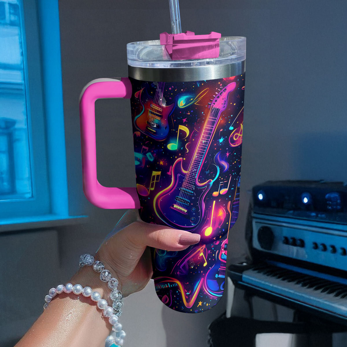 Guitar Neon Groove Custom Stanley Cup 40 oz 30 oz Tumbler With HandleTVC2301294 - Image 3