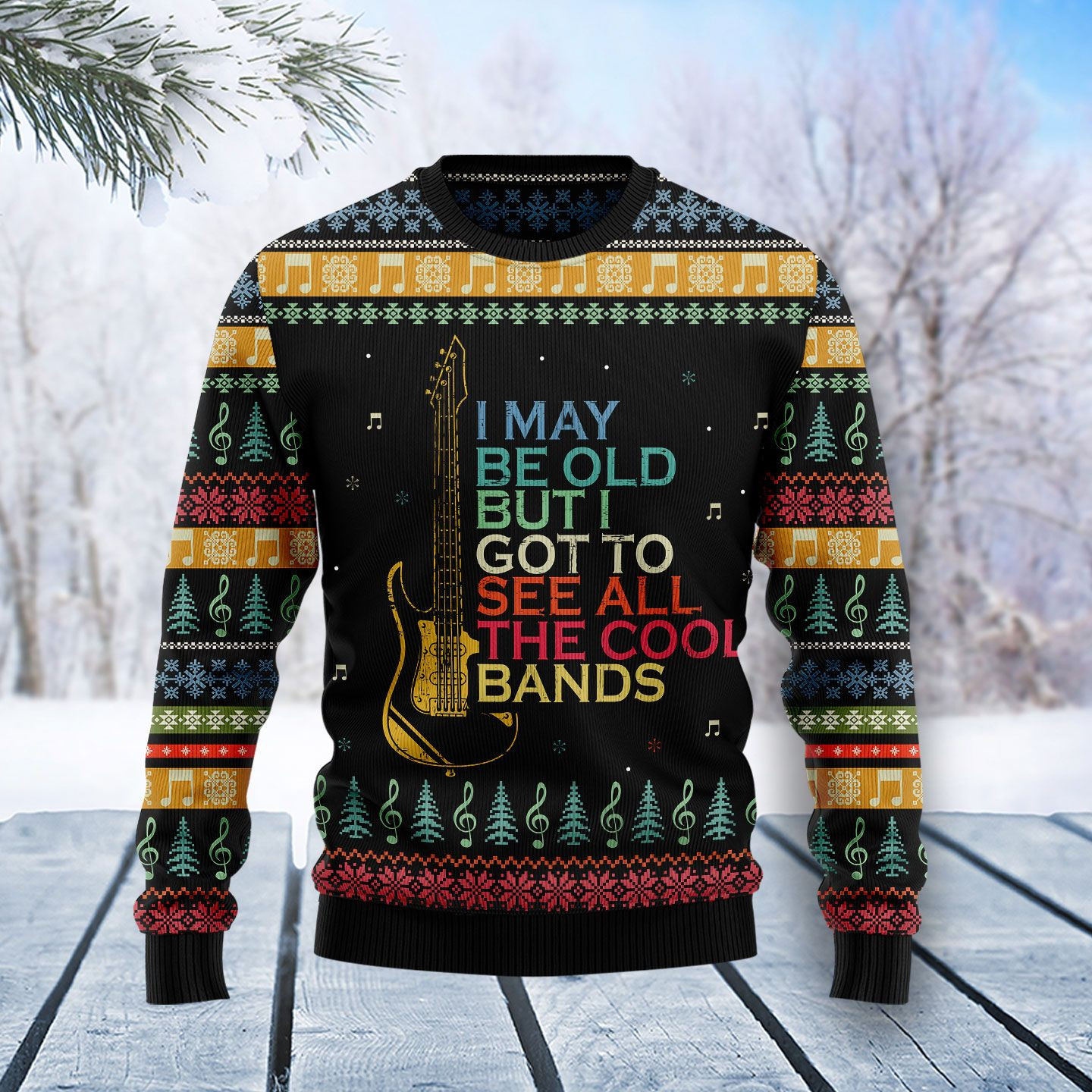 Guitar Old Vintage Ugly Christmas Sweater Adult 3D Funny Matching for family