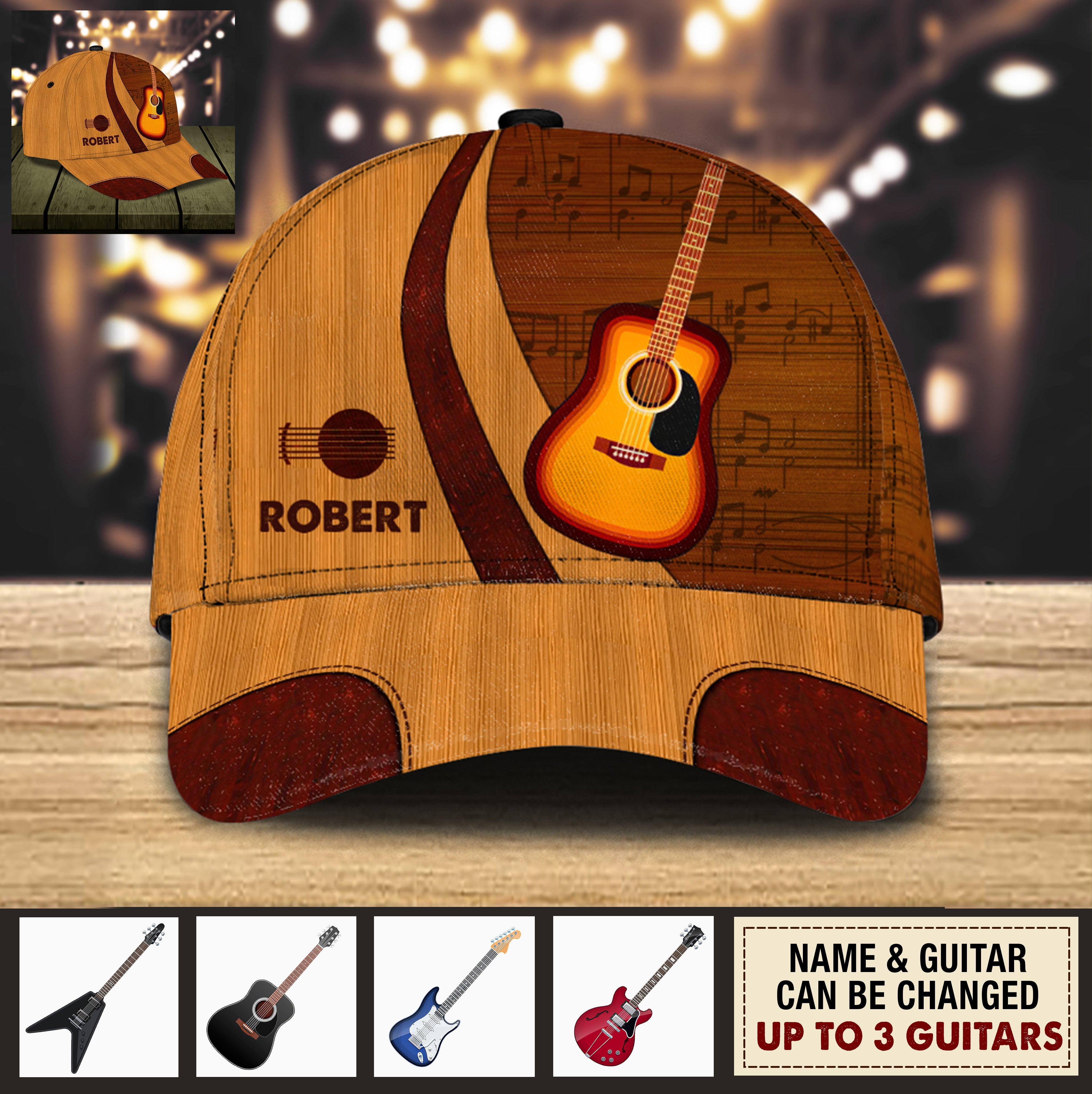 Guitar Personalized Classic Cap, Personalized Gift for Music Lovers, Guitar Lovers Trucker Hats Custom Hats Gifts For Men & Women