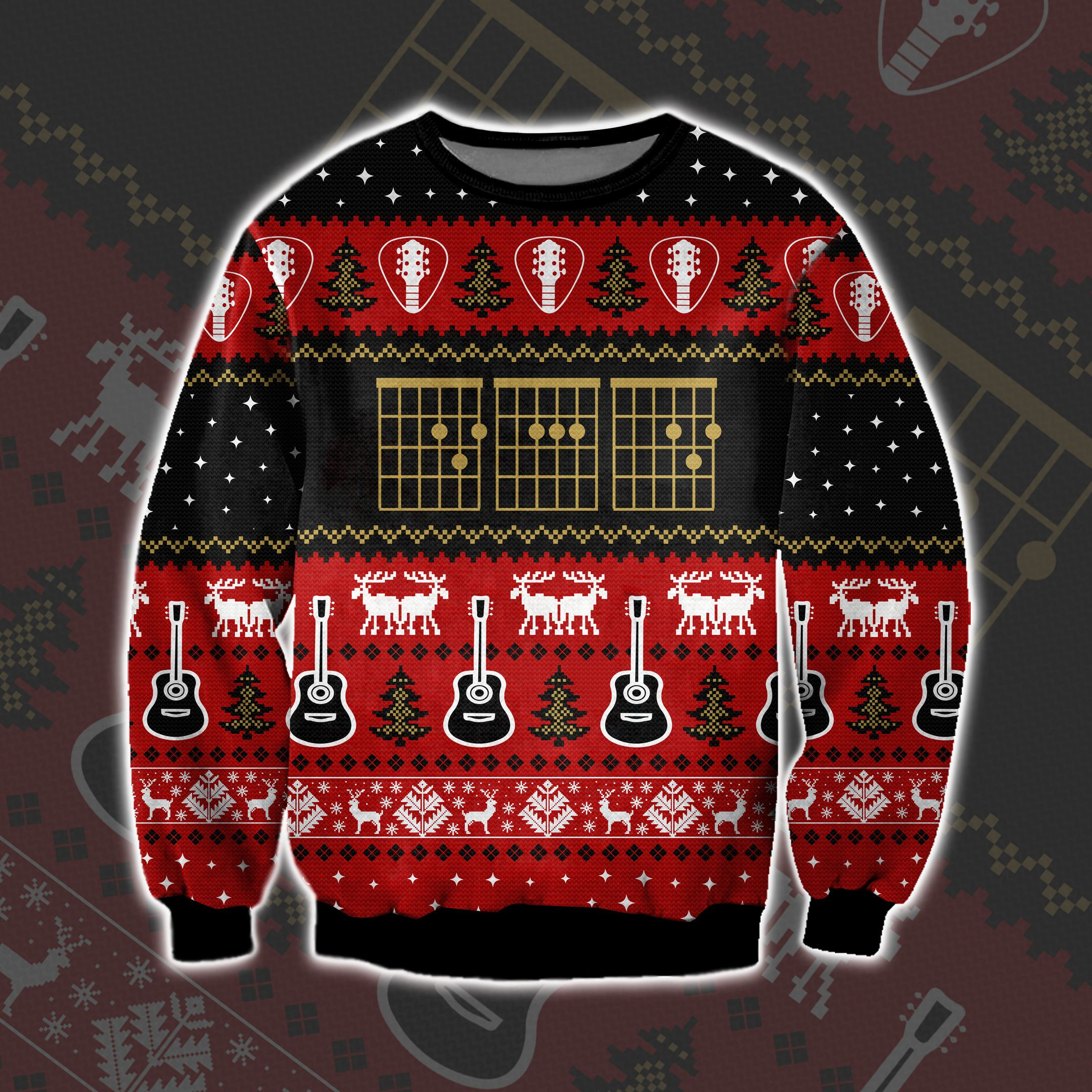 Guitar Ugly Christmas Sweater Adult 3D Funny Matching for family