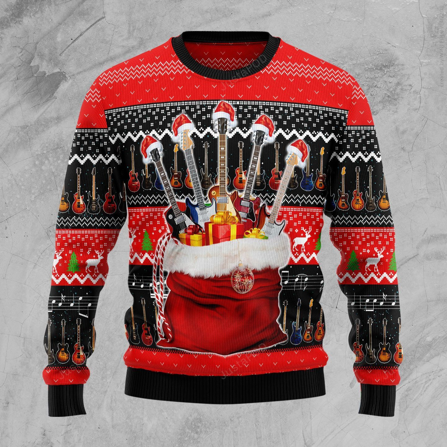 Guitar Xmas Ugly Christmas Sweater Adult 3D Funny Matching for family