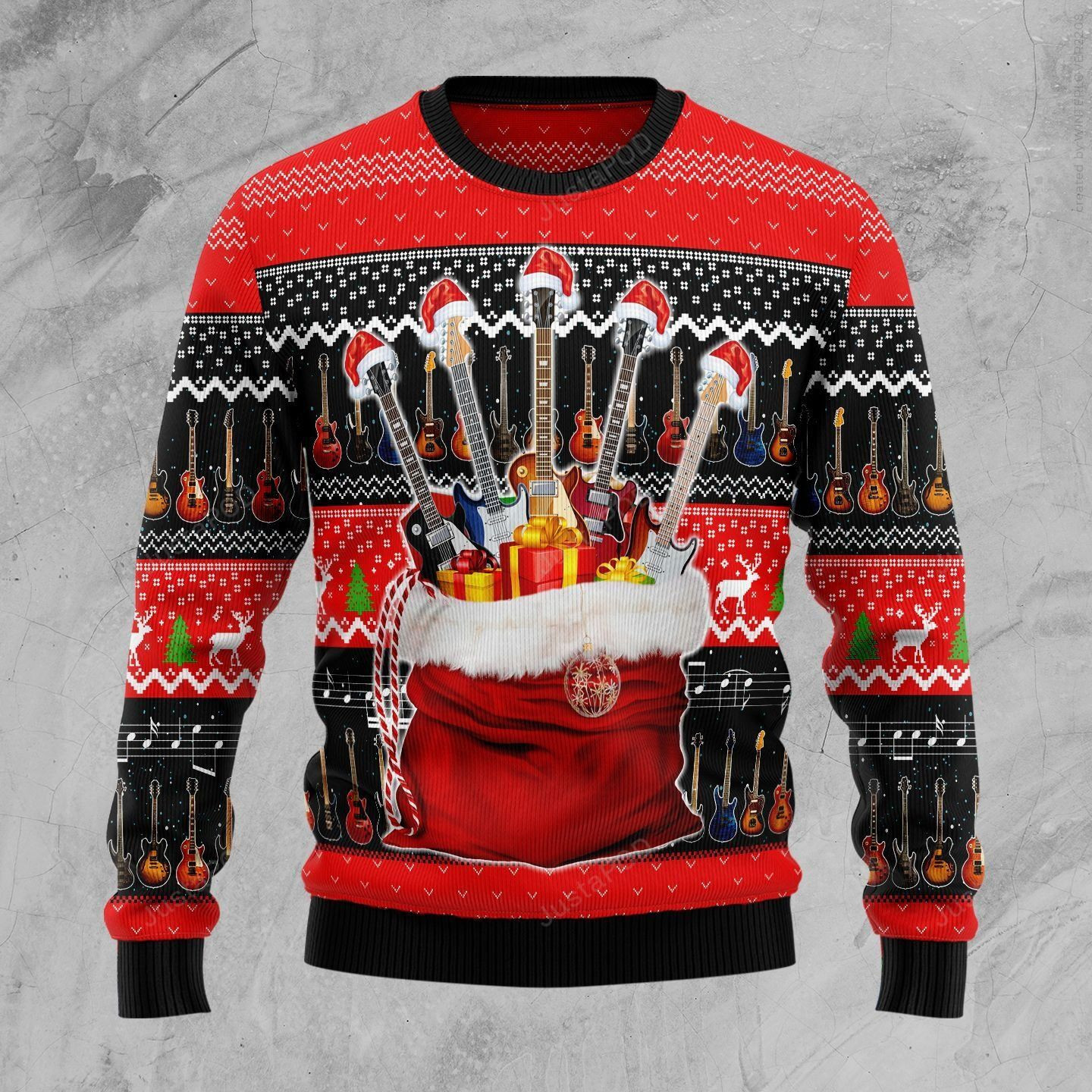 Guitar Xmas Ugly Christmas Sweater Adult 3D Funny Matching for family