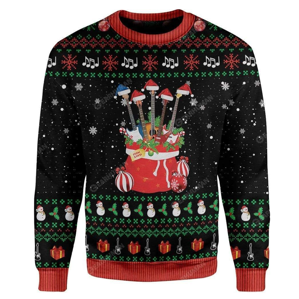 Guitars Santa Ugly Christmas Sweater Adult 3D Funny Matching for family