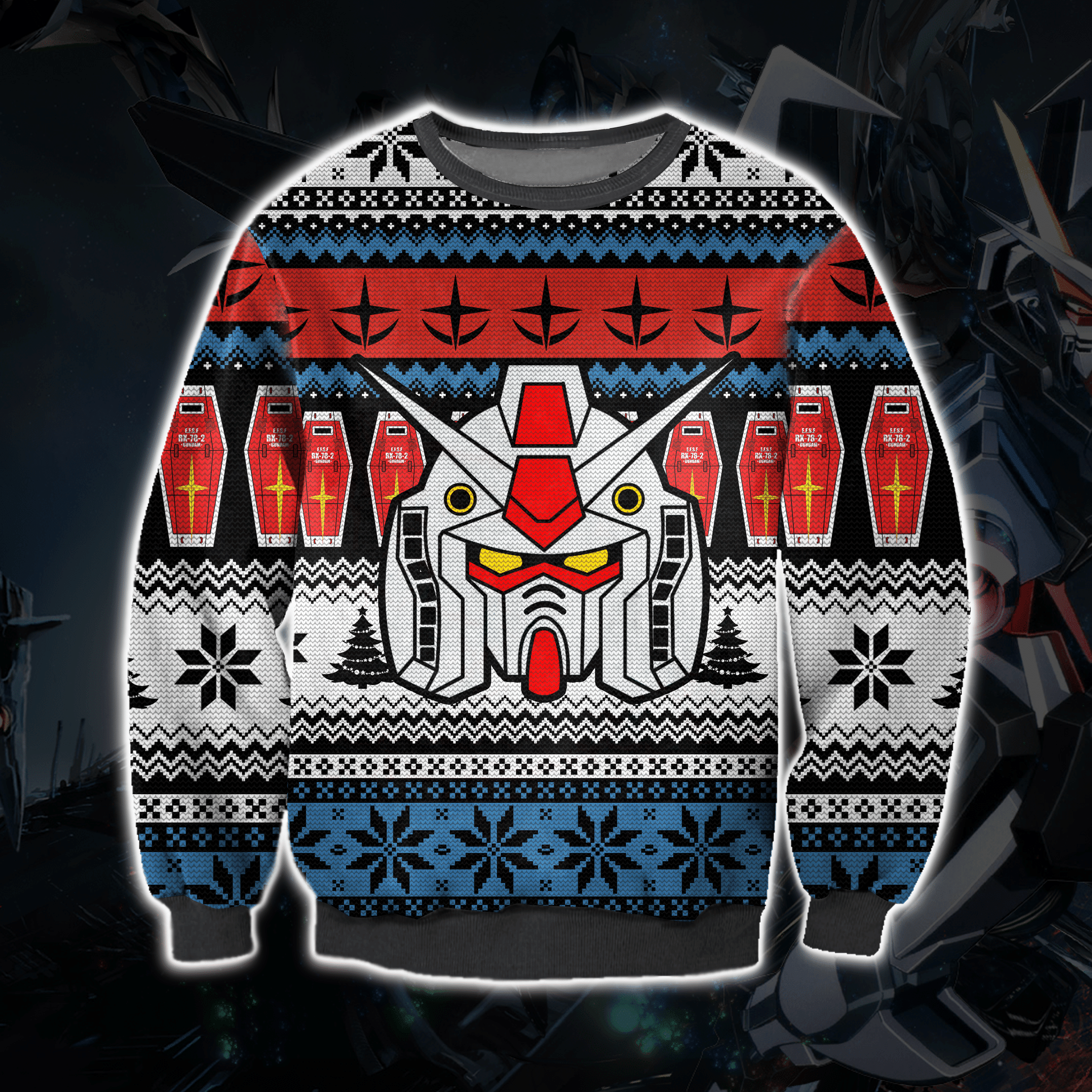 Gundam 3D Print Knitting Pattern Ugly Christmas Sweater Adult 3D Funny Matching for family