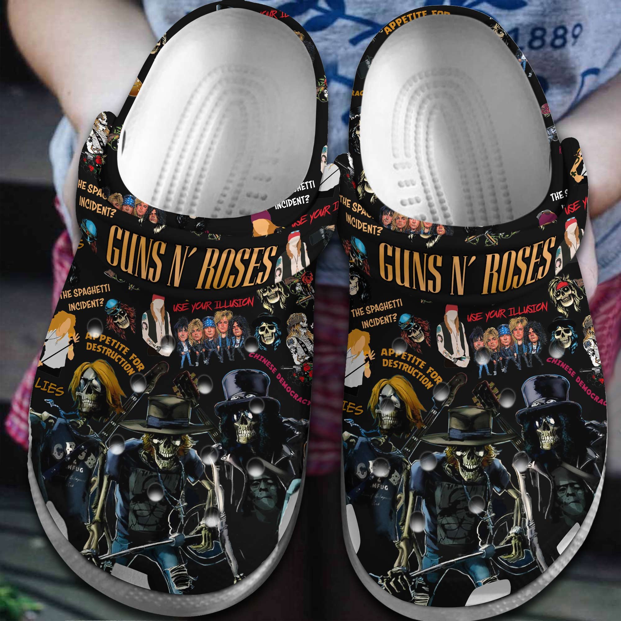 Guns N Rose Music Band Crocs Crocband Clogs Shoes Comfortable For Men Women and Kids