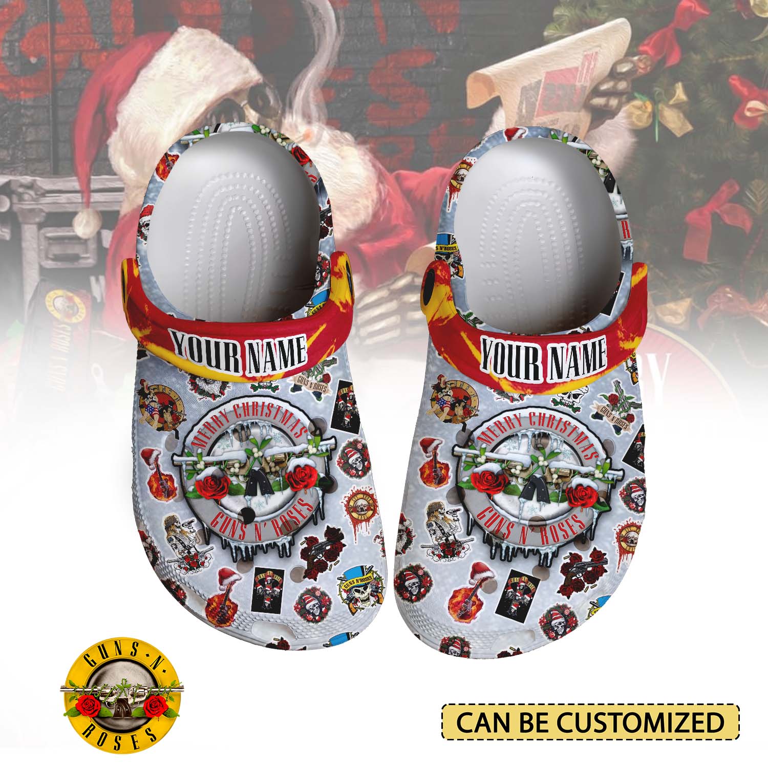 Guns N' Rose x Christmas Music Crocs Crocband Clogs Shoes Comfortable For Men Women and Kids