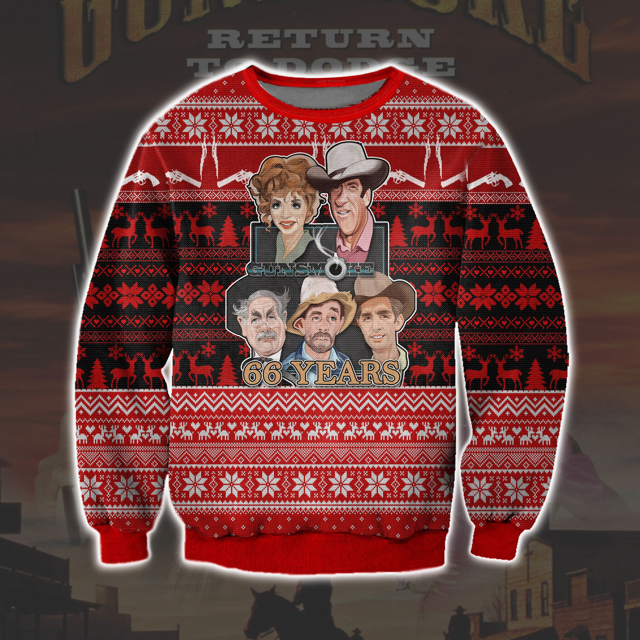 Gunsmoke Ugly Christmas Sweater Adult 3D Funny Matching for family