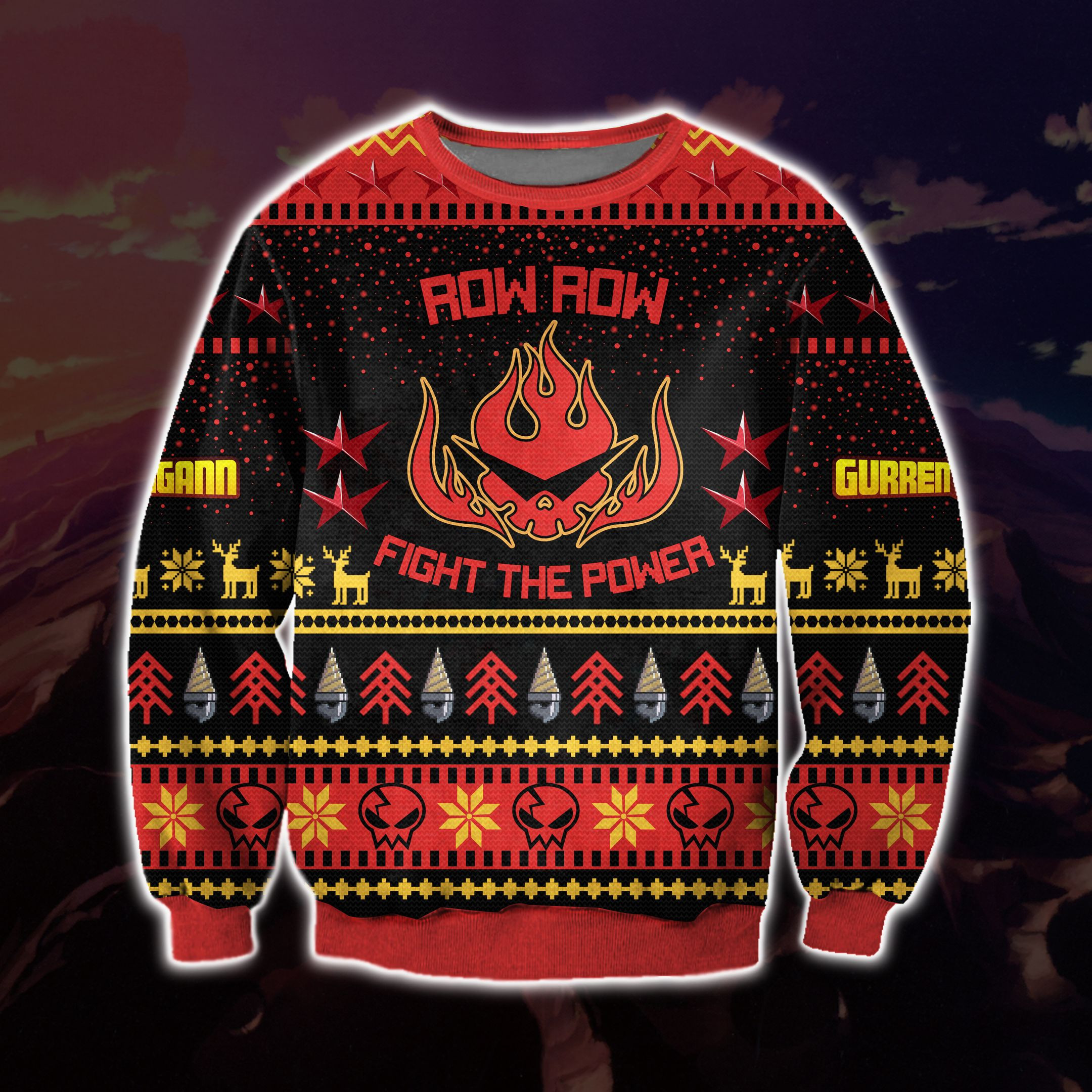 Gurren Lagann Knitting Pattern 3D Print Ugly Christmas Sweater Adult 3D Funny Matching for family