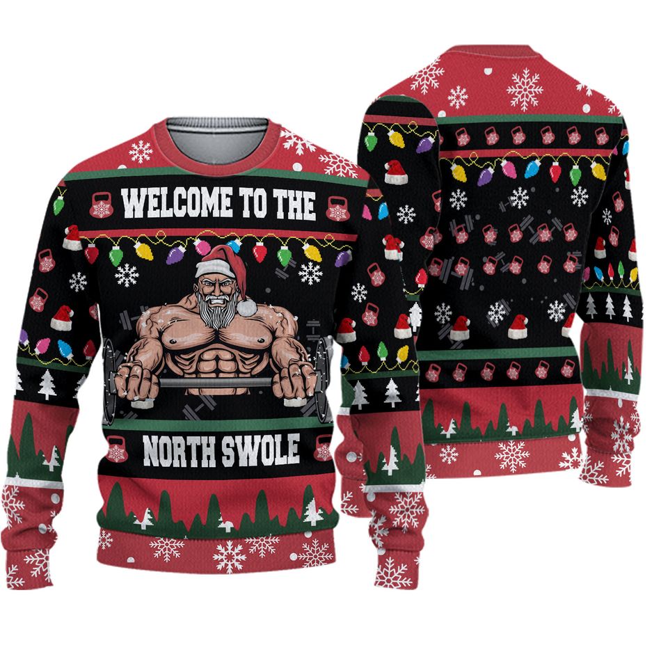 Gym Christmas Woolen Sweater Welcome to the North Swole Ugly Christmas Sweater