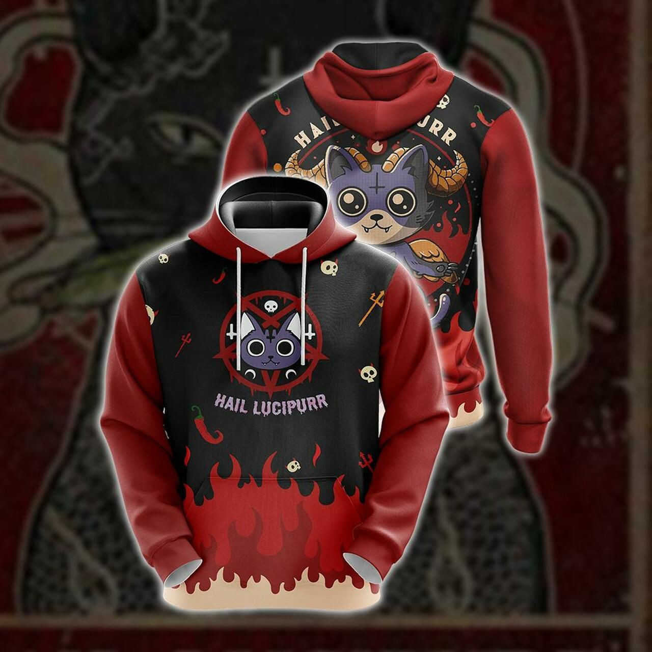 Hail Lucipurr Cat Unisex 3D All Over Print Hoodie, Zip Hoodie