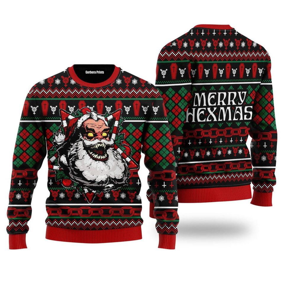 Hail Santa Merry Hexmas Ugly Christmas Sweater  Ugly Christmas Sweater