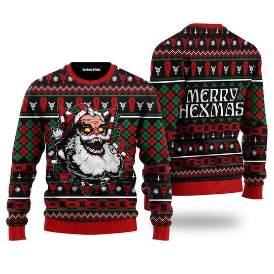Hail Santa Merry Hexmas Ugly Christmas Sweater Ugly Christmas Sweater - Image 4