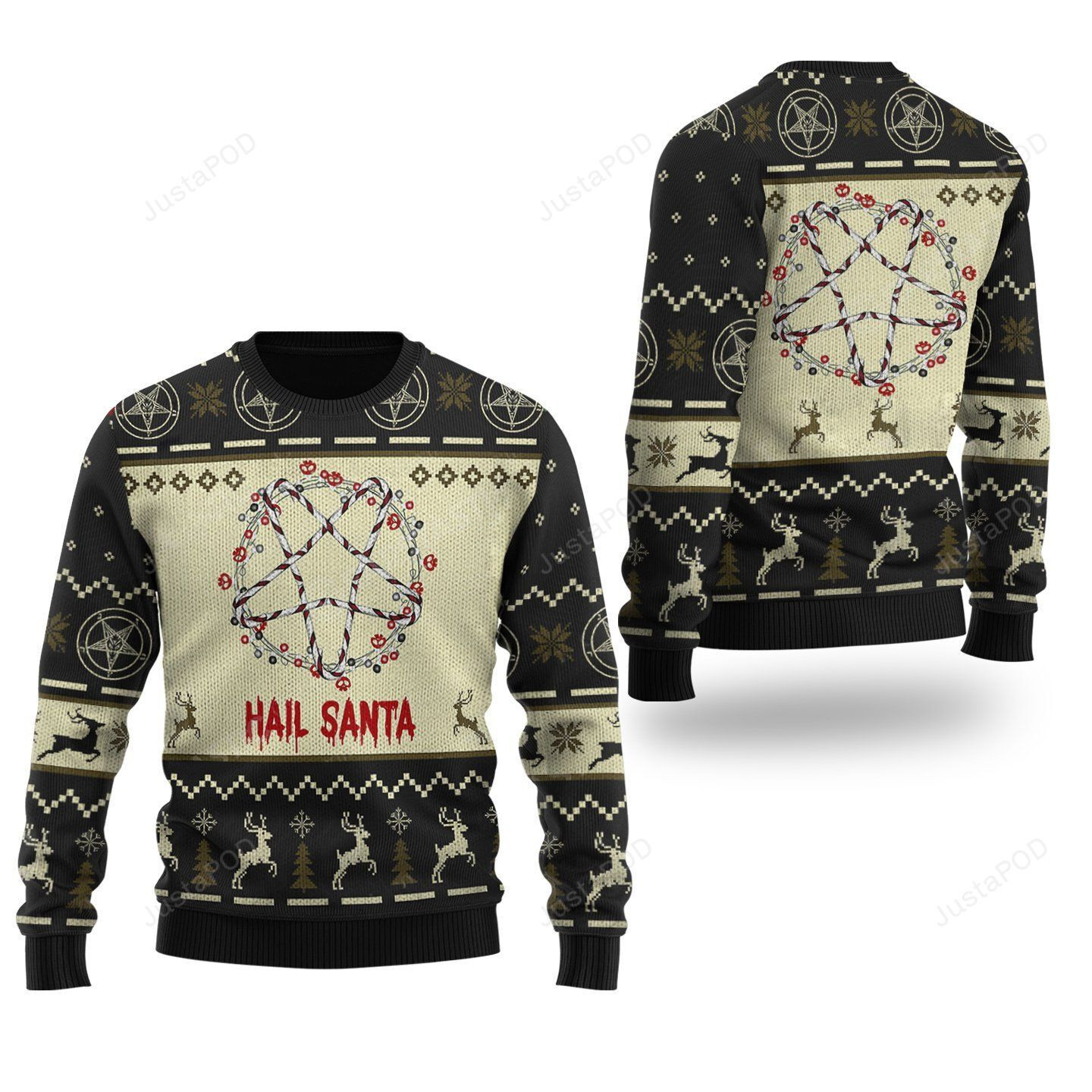 Hail Santa Pentagram Ugly Christmas Sweater Adult 3D Funny Matching for family