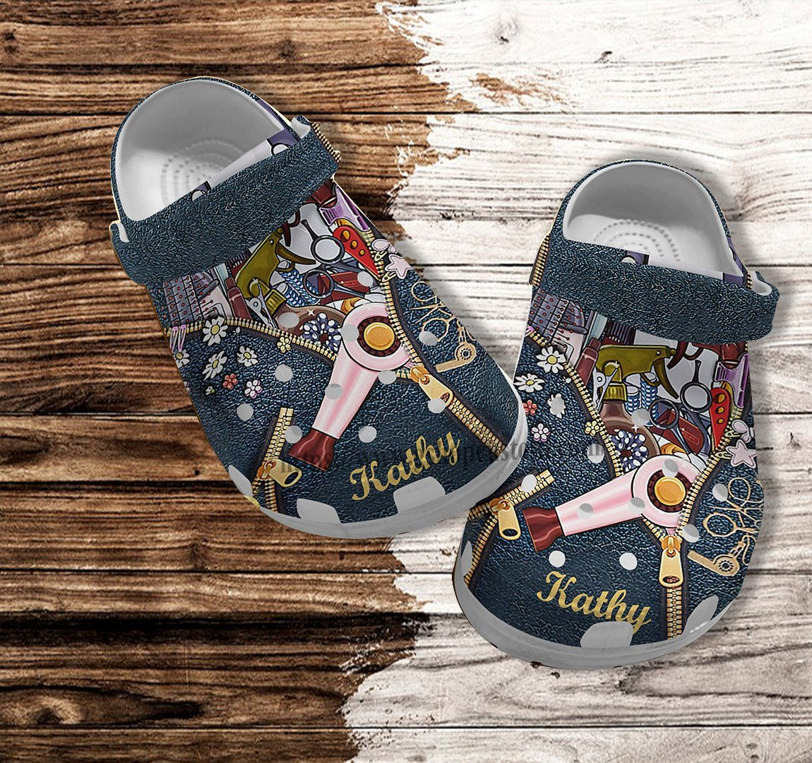 Hair Stylist Leather Navy Croc Shoes - Hair Hustler Shoes Croc Clogs Customize Gift Mother Day