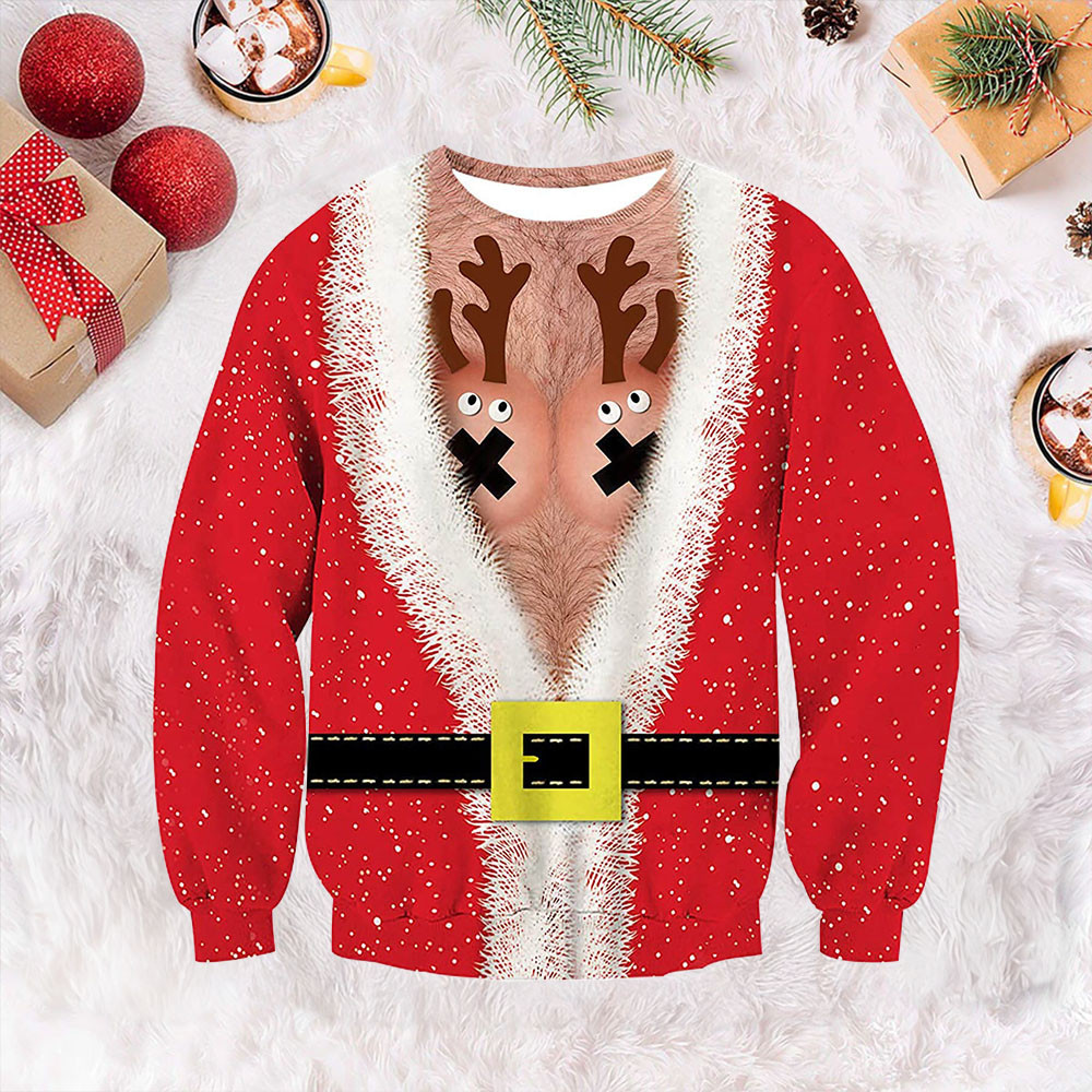 Hairy Chest Deer Sweater Hilarious Ugly Christmas Sweaters Gifts For Adults