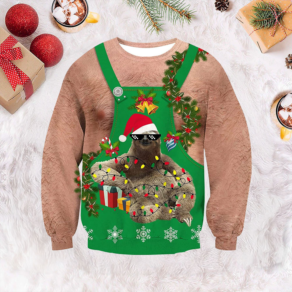 Hairy Chest Sloth Ugly Christmas Sweater Mens Christmas Sweater Funny Gifts For Sloth Lovers