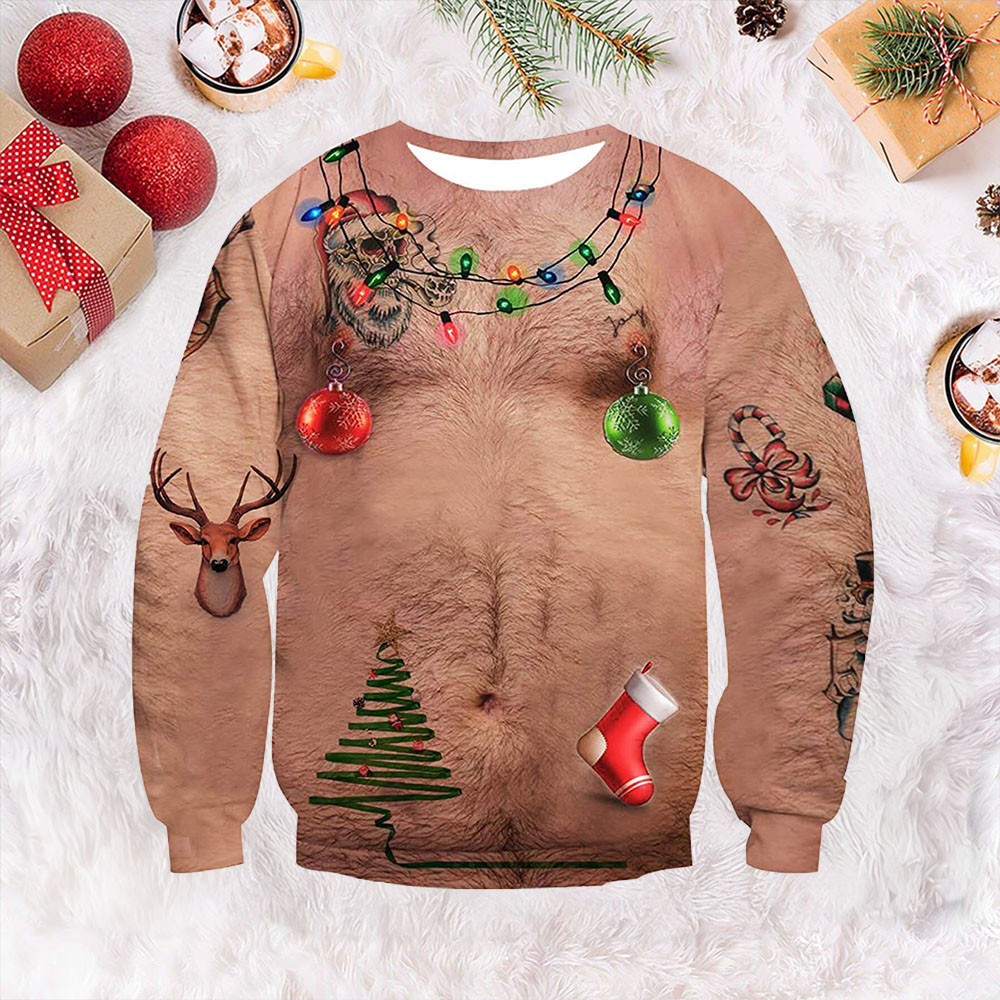 Hairy Chest Ugly Christmas Sweater Funniest Christmas Jumper Gifts For Husband
