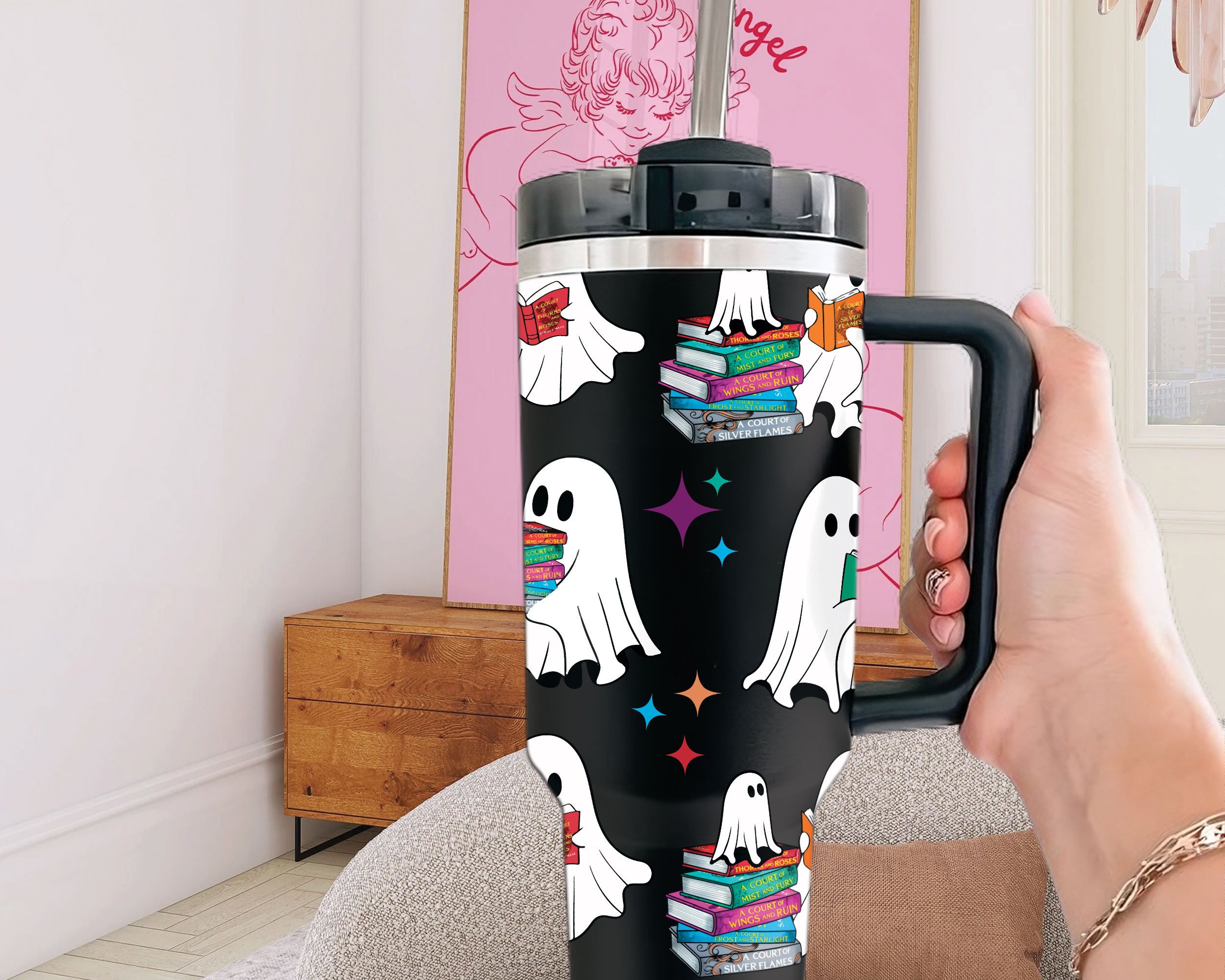 Halloween A Court Of Thorns And Roses Ghost Reading Custom Stanley Cup 40 oz 30 oz Tumbler With HandleTVC2301669