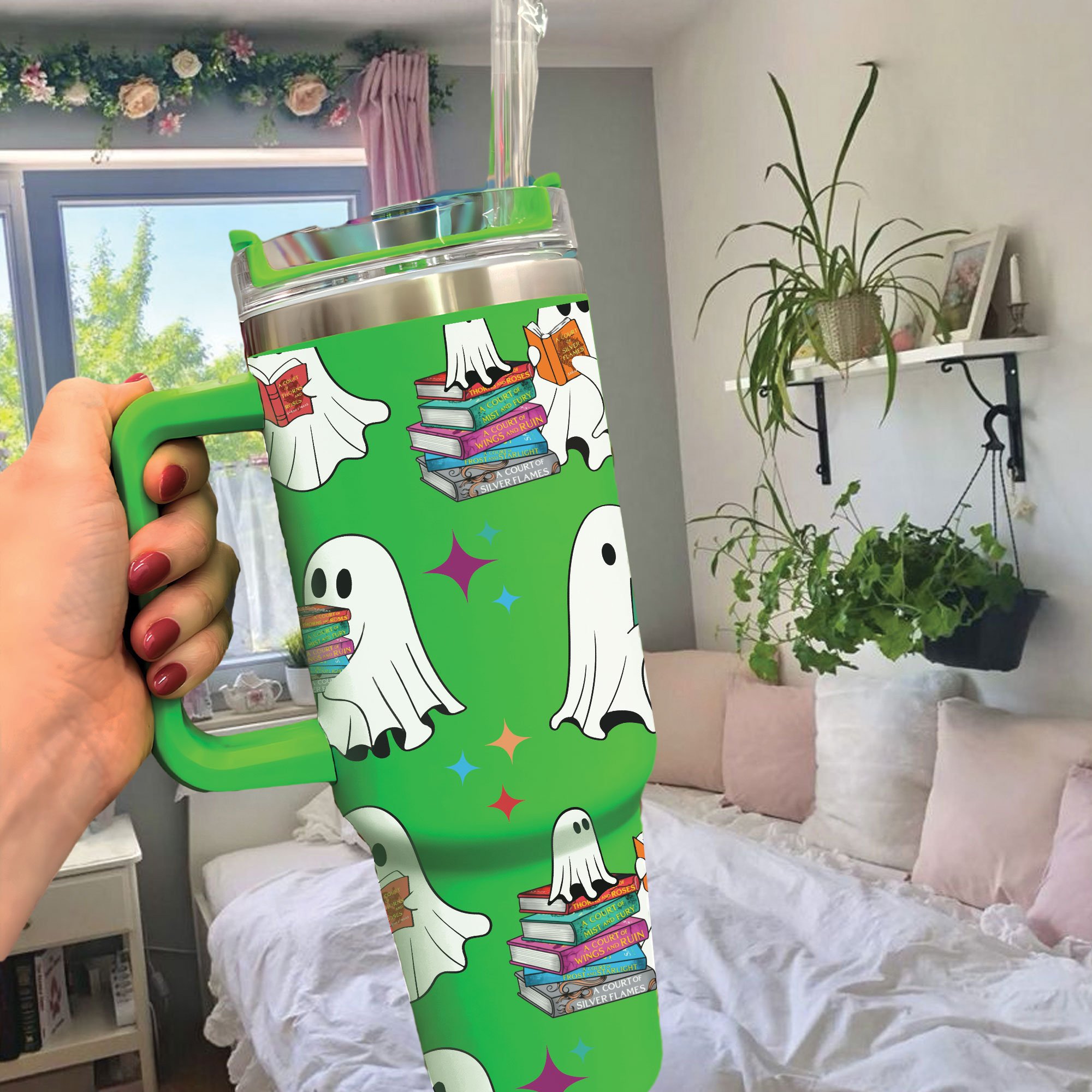 Halloween A Court Of Thorns And Roses Ghost Reading Custom Stanley Cup 40 oz 30 oz Tumbler With HandleTVC2301669