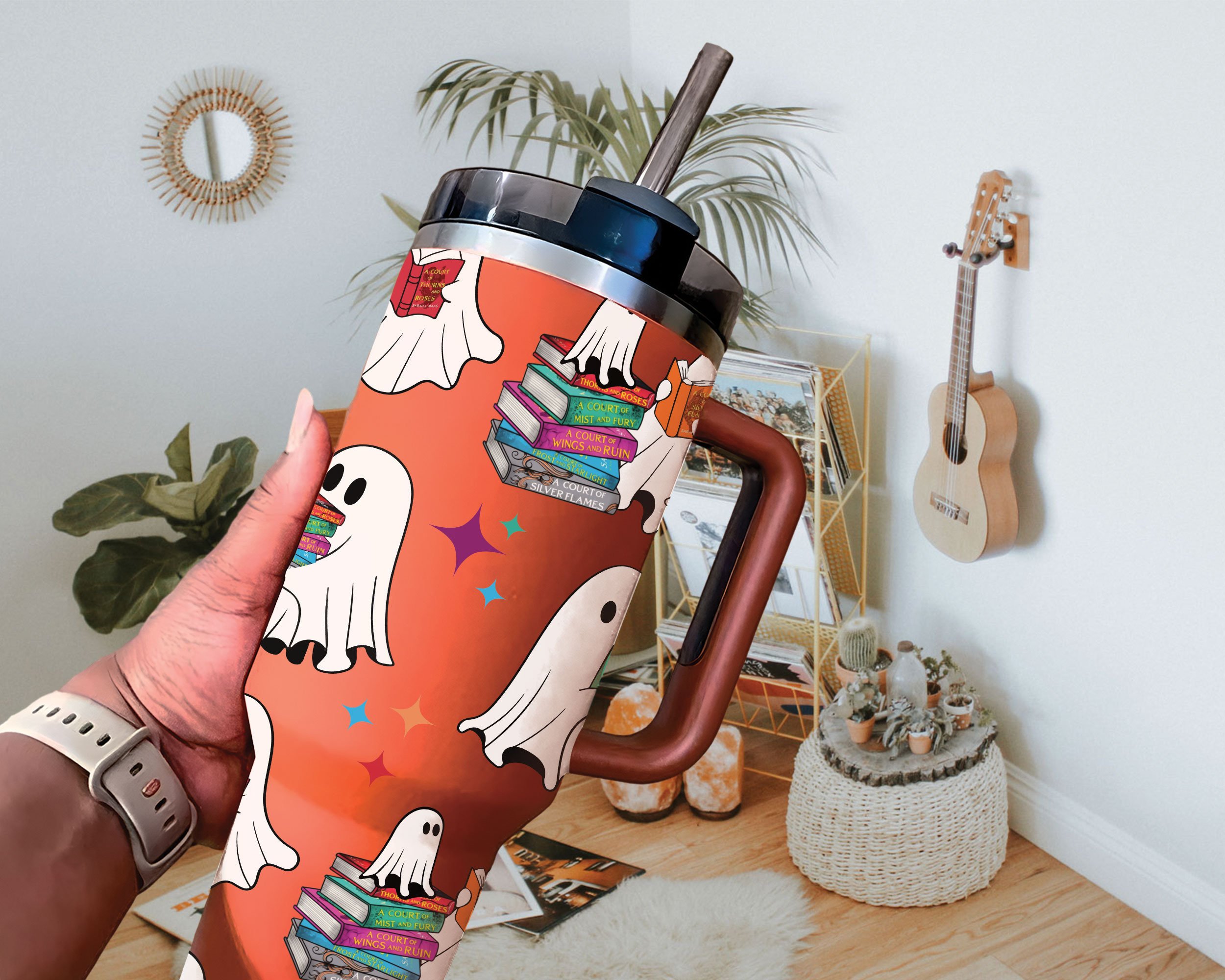 Halloween A Court Of Thorns And Roses Ghost Reading Custom Stanley Cup 40 oz 30 oz Tumbler With HandleTVC2301669