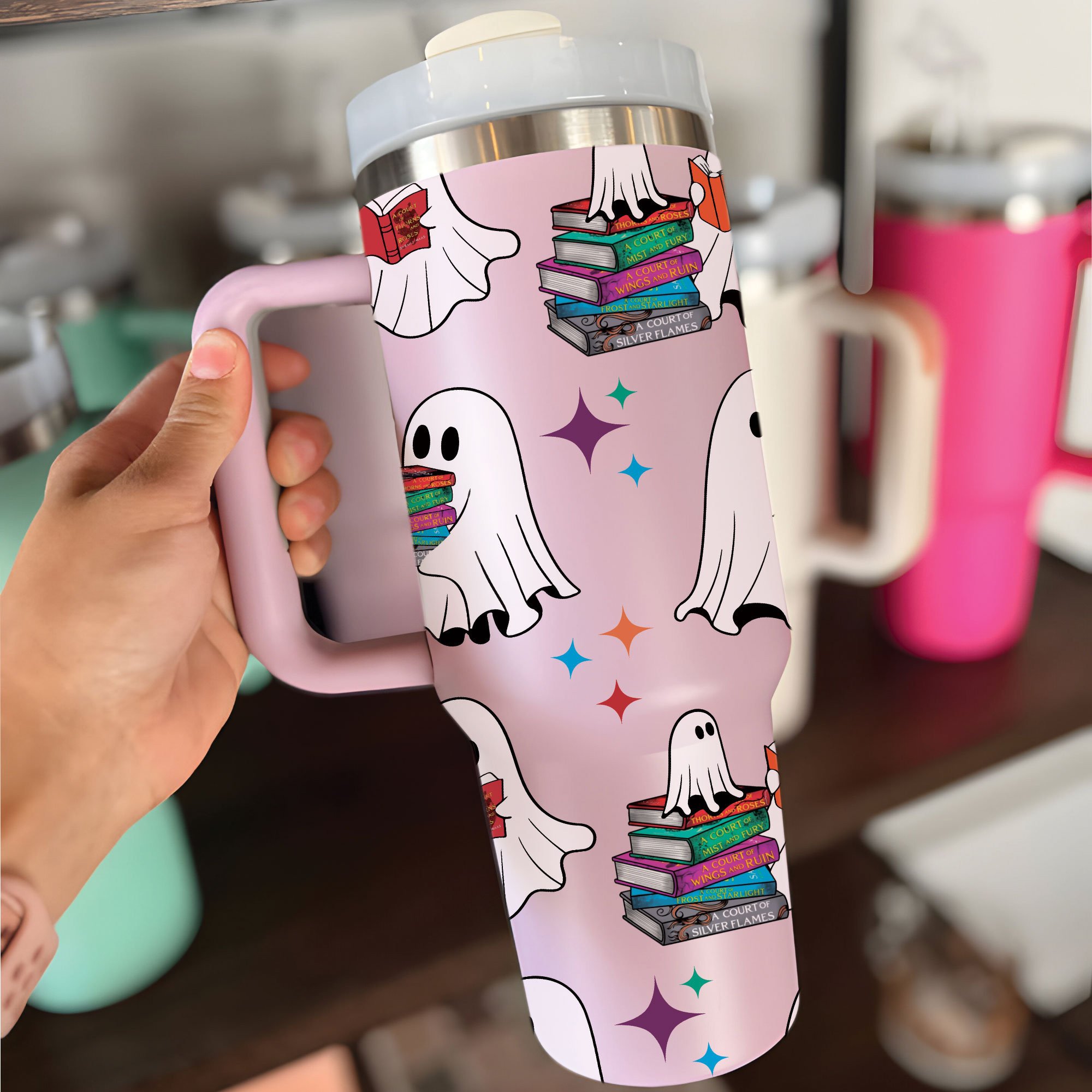 Halloween A Court Of Thorns And Roses Ghost Reading Custom Stanley Cup 40 oz 30 oz Tumbler With HandleTVC2301669