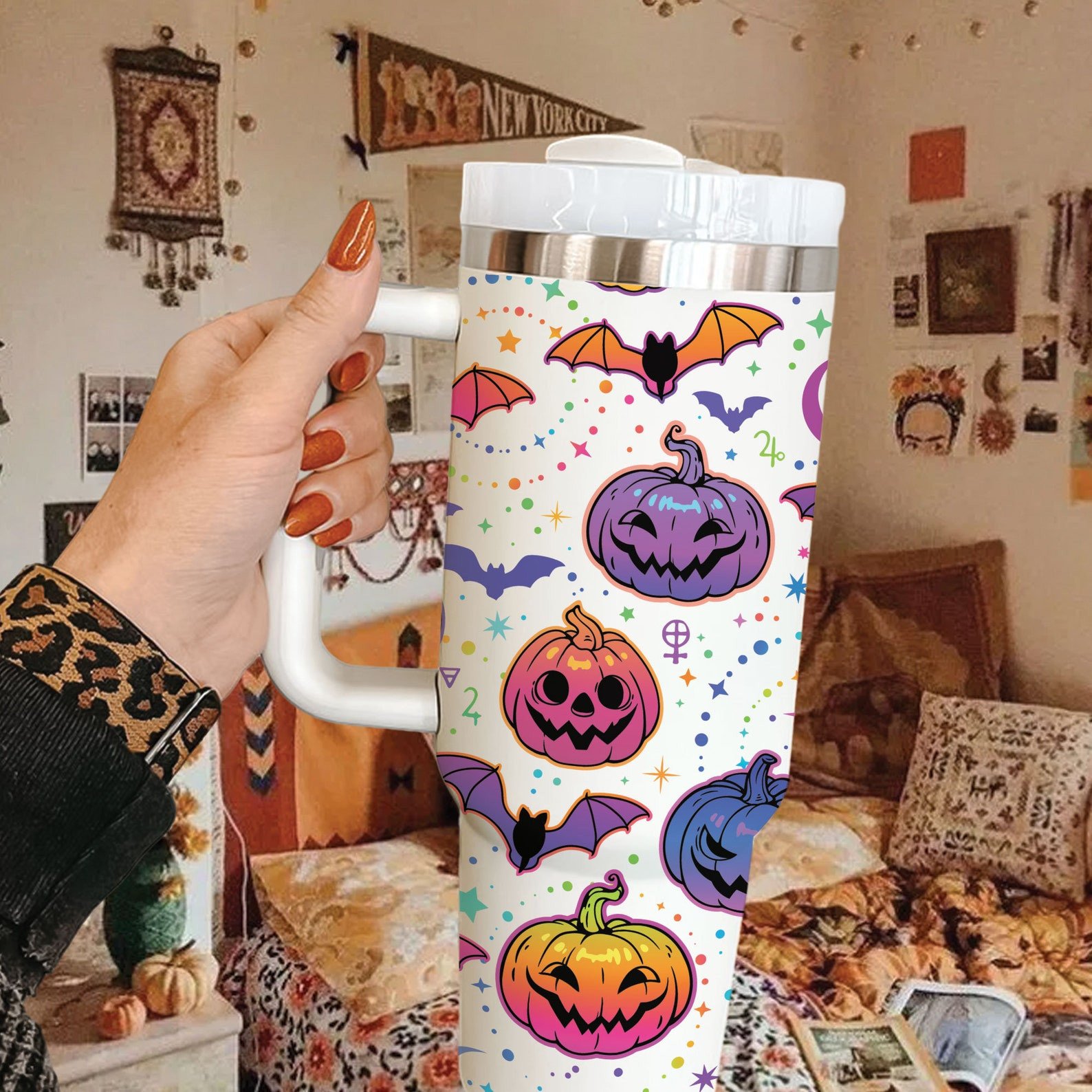 Halloween Bat and Pumpkin Custom Stanley Cup 40 oz 30 oz Tumbler With HandleTVC2301669
